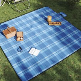 Picnic Blanket Foldable Blue Plaid 78.7"x78.7" Velvet