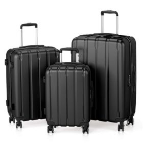 Three In One Set With Vertical Stripe Pattern ABS PC Luggage, 20in, 24in, 28in ABS (Color: Black)