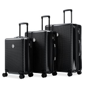 3 Piece Set Of Hard Shell Suitcases With Wheels, Light Expandable Travel Suitcase With TSA Lock, Carry-On, Checked Luggage,20 Inches, 24 Inches, (Color: Black)